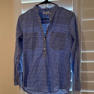 Madewell Blue and Tan Printed Henley Top